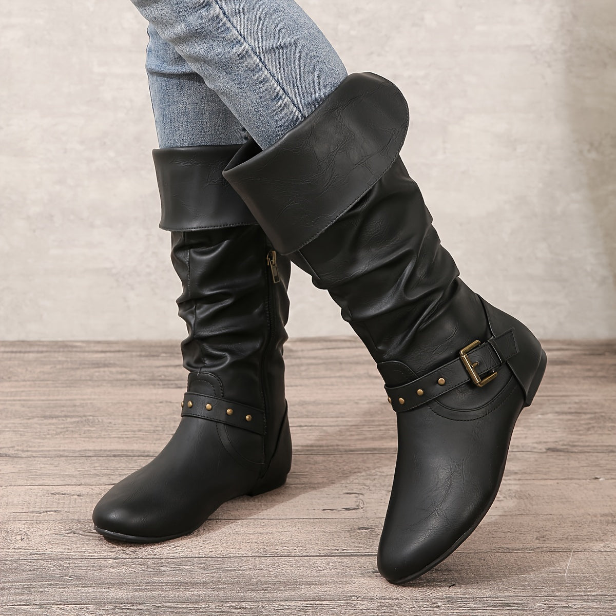Women's Slouch Casual Knee High Boots in Black