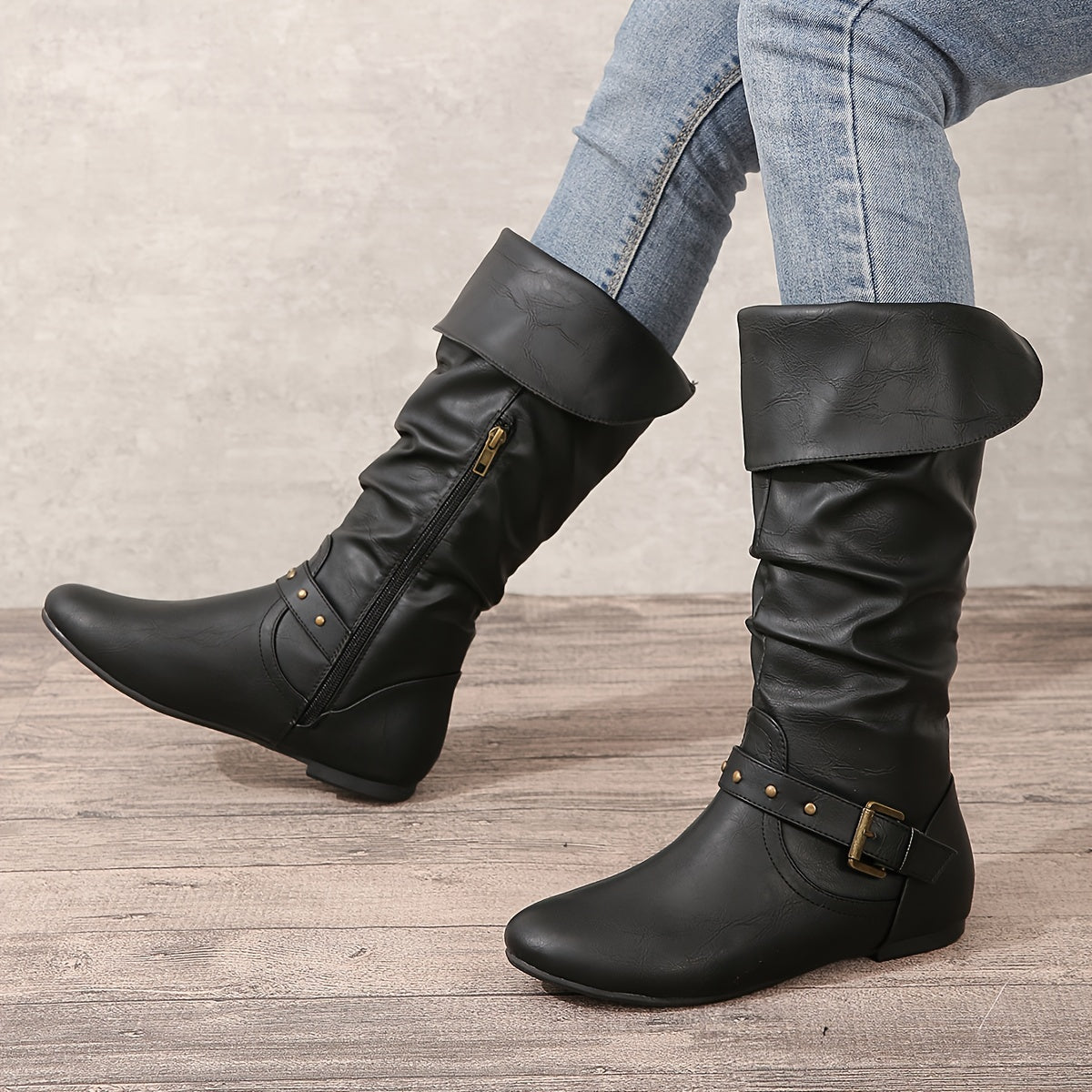 Women's Slouch Casual Knee High Boots in Black