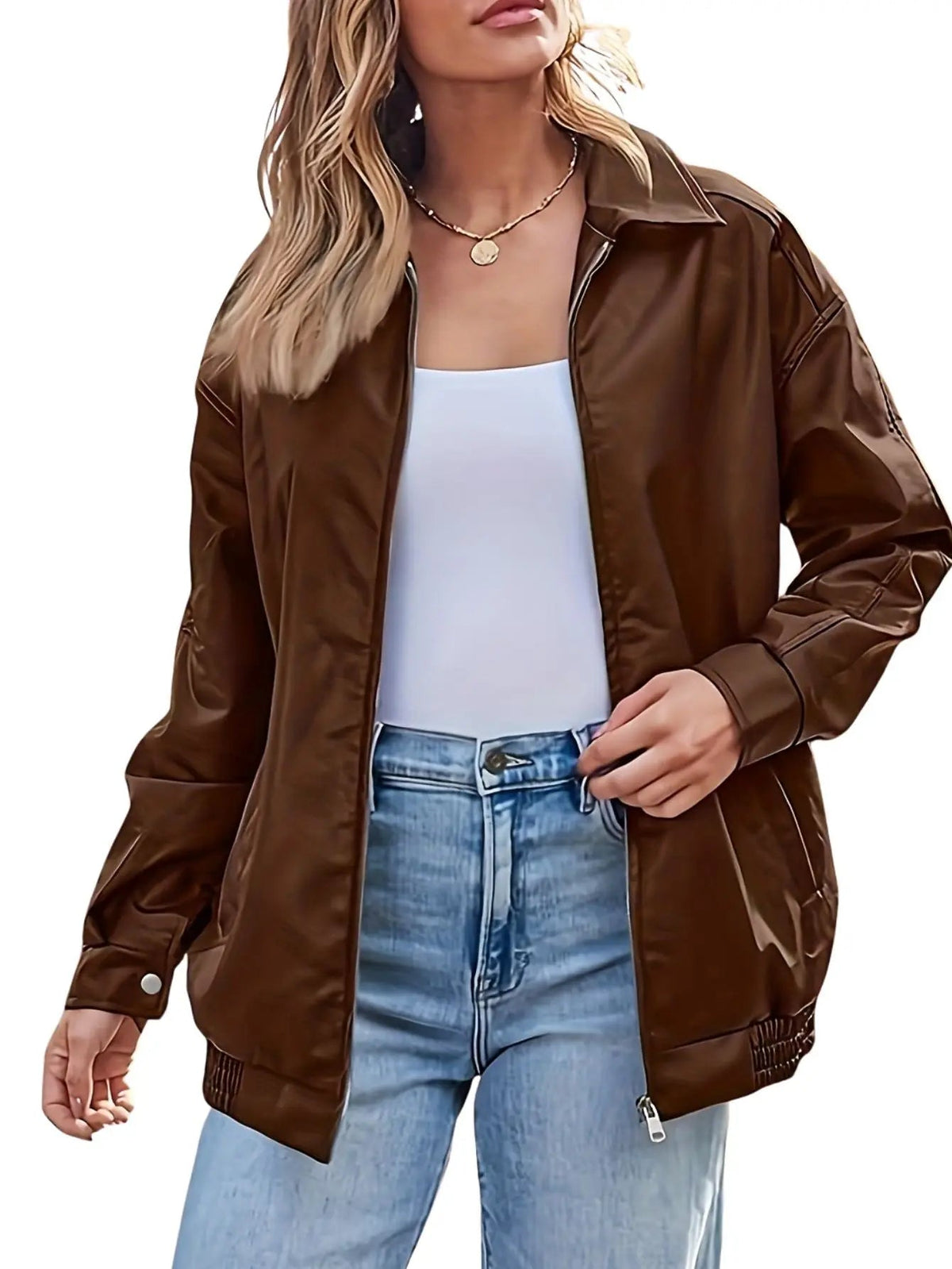 Women's Zip-Front Casual Jacket in Brown