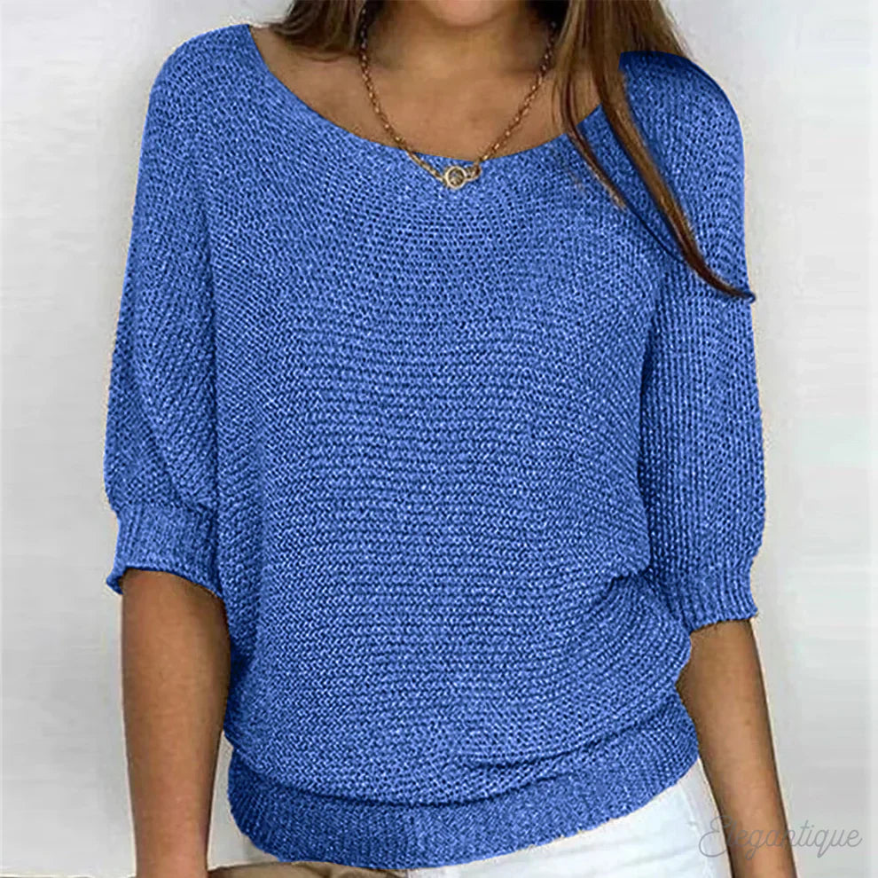Women's Batwing Scoop-Neck Casual Jumper in Blue