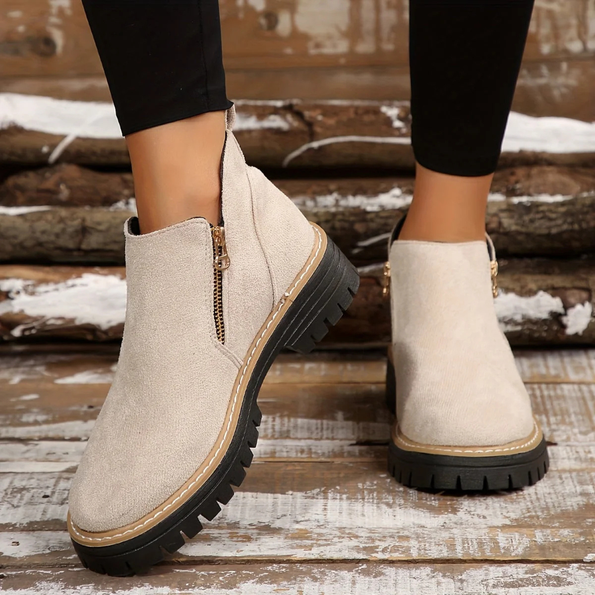 Women's Orthopaedic Side-Zip Casual Ankle Boots in Beige