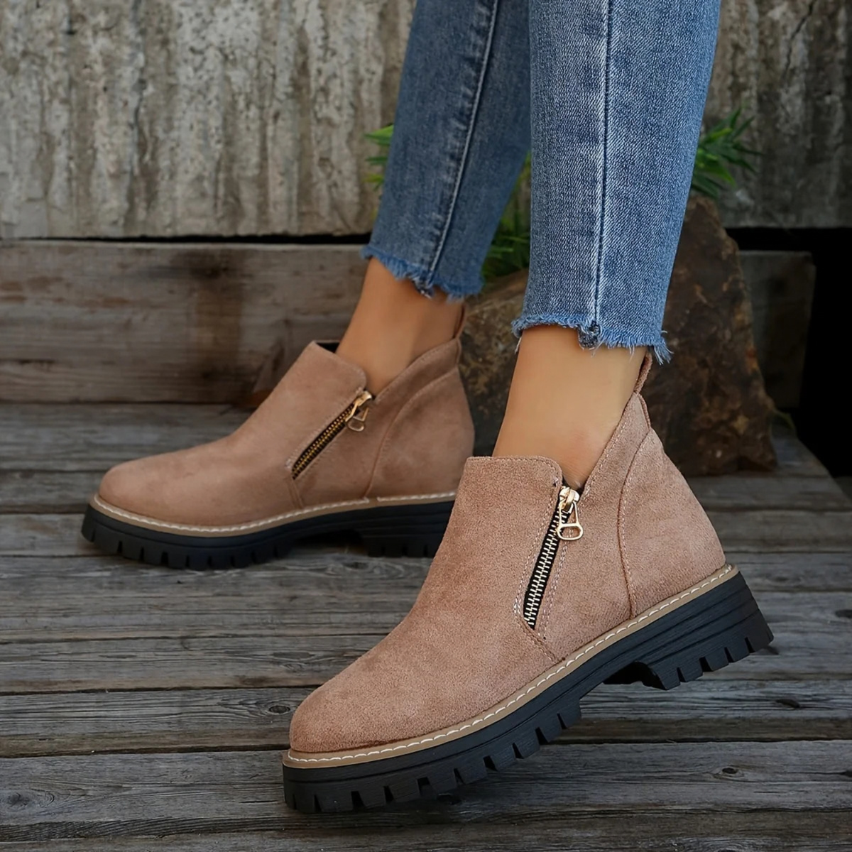 Women's Orthopaedic Side-Zip Casual Ankle Boots in Taupe
