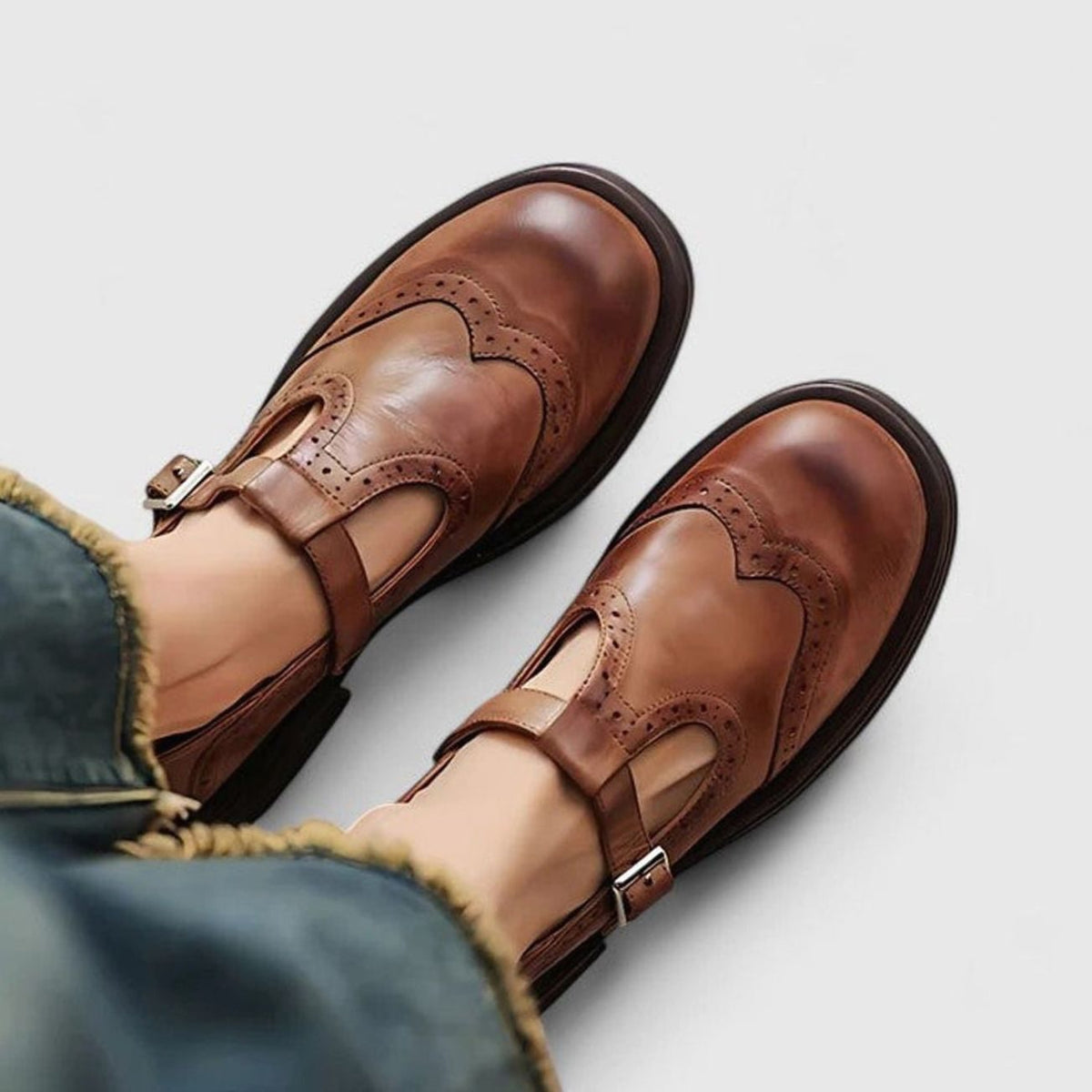 Orthopaedic Brogue Casual Flats in Brown
