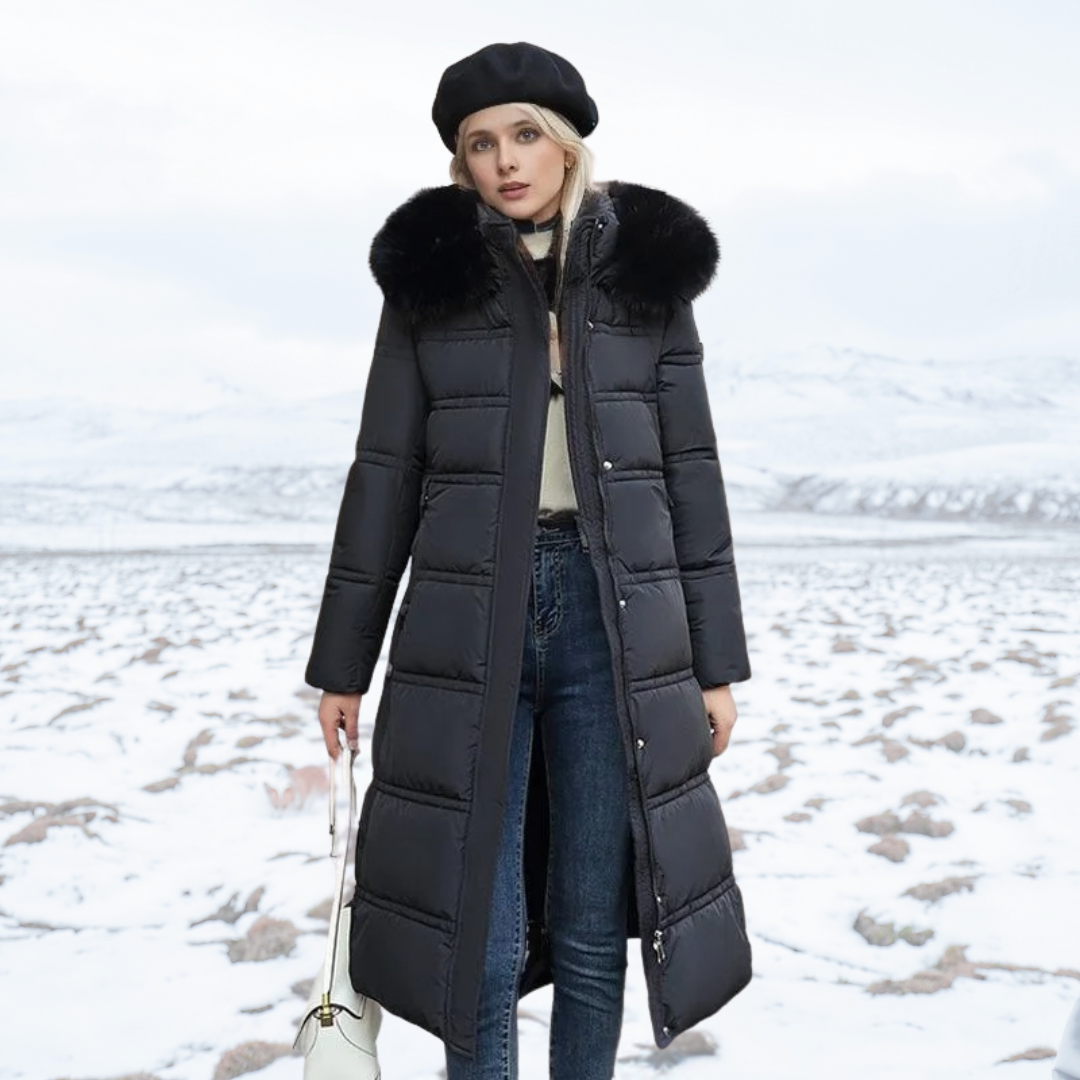 Women's Belted Hooded Quilted Casual Coat in Black
