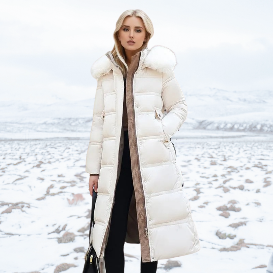 Women's Belted Hooded Quilted Casual Coat in Cream