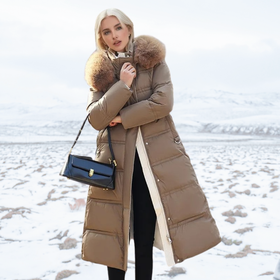 Women's Belted Hooded Quilted Casual Coat in Taupe