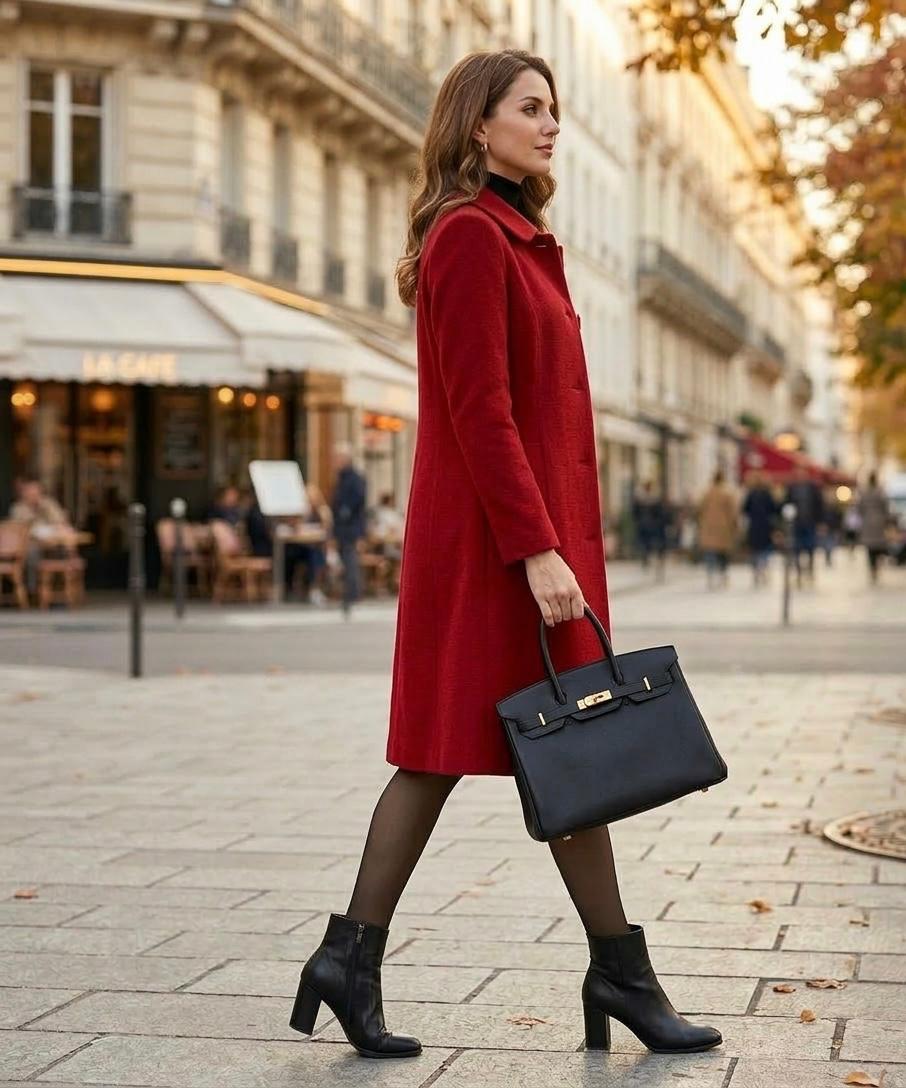 Women's Button-Front Casual Coat in Red
