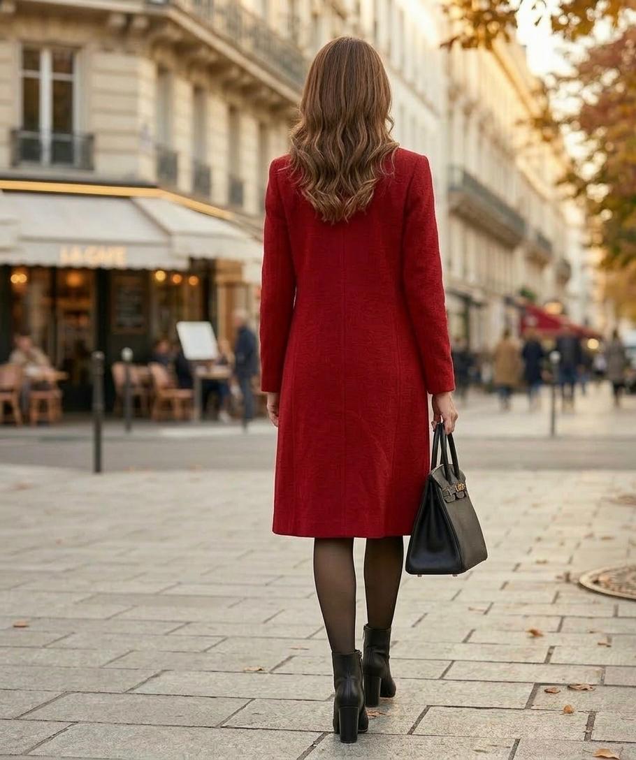 Women's Button-Front Casual Coat in Red