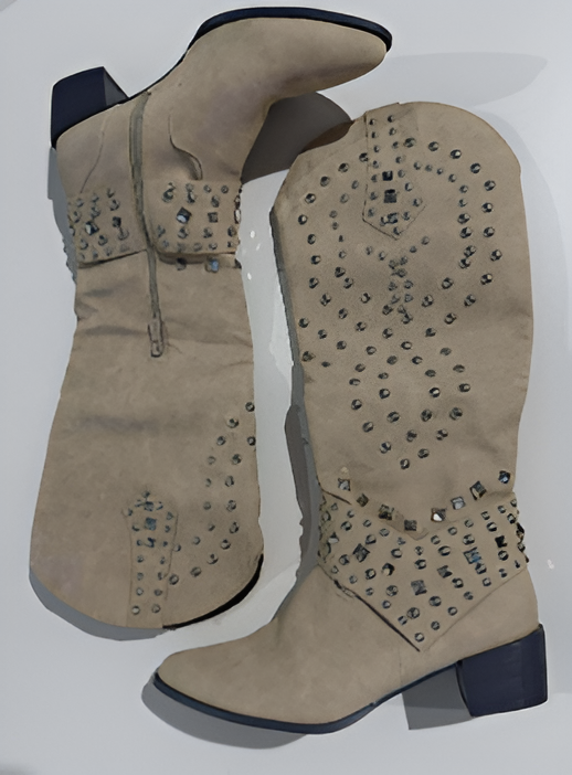Women's Orthopaedic Studded Casual Knee High Boots in Beige
