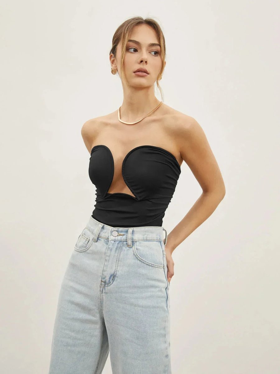Strapless Cut-Out Evening Camisole in Black