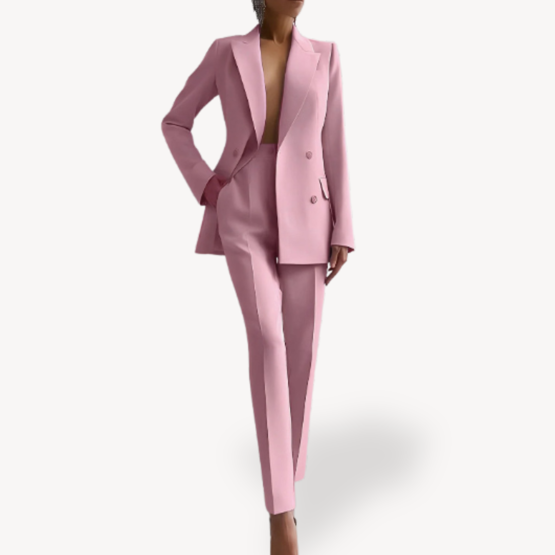 Women's Double-Breasted Workwear Trouser Suit in Dusty Rose