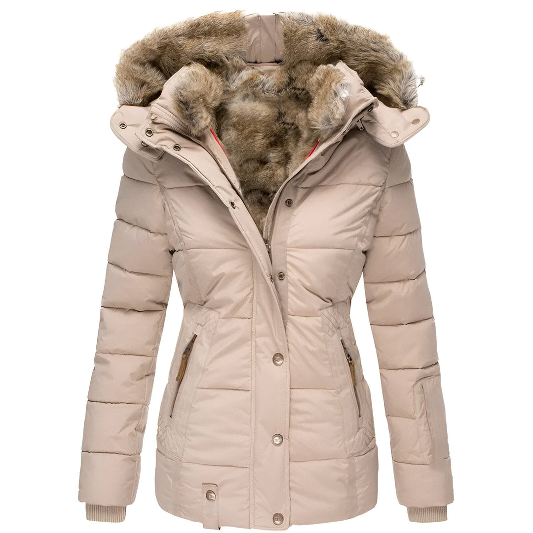 Women's Quilted Hooded Casual Jacket in Beige