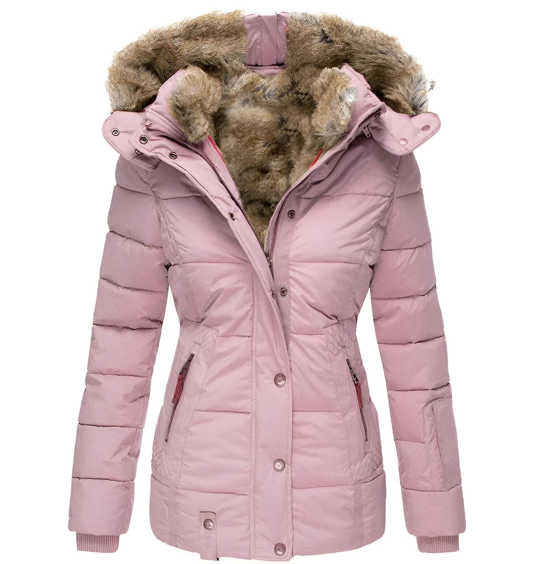 Women's Quilted Hooded Casual Jacket in Light Pink
