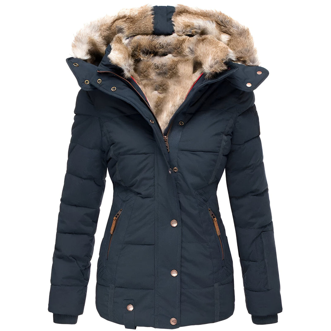 Women's Quilted Hooded Casual Jacket in Navy