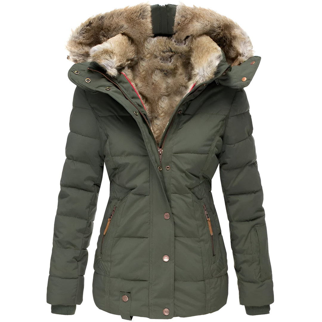 Women's Quilted Hooded Casual Jacket in Olive