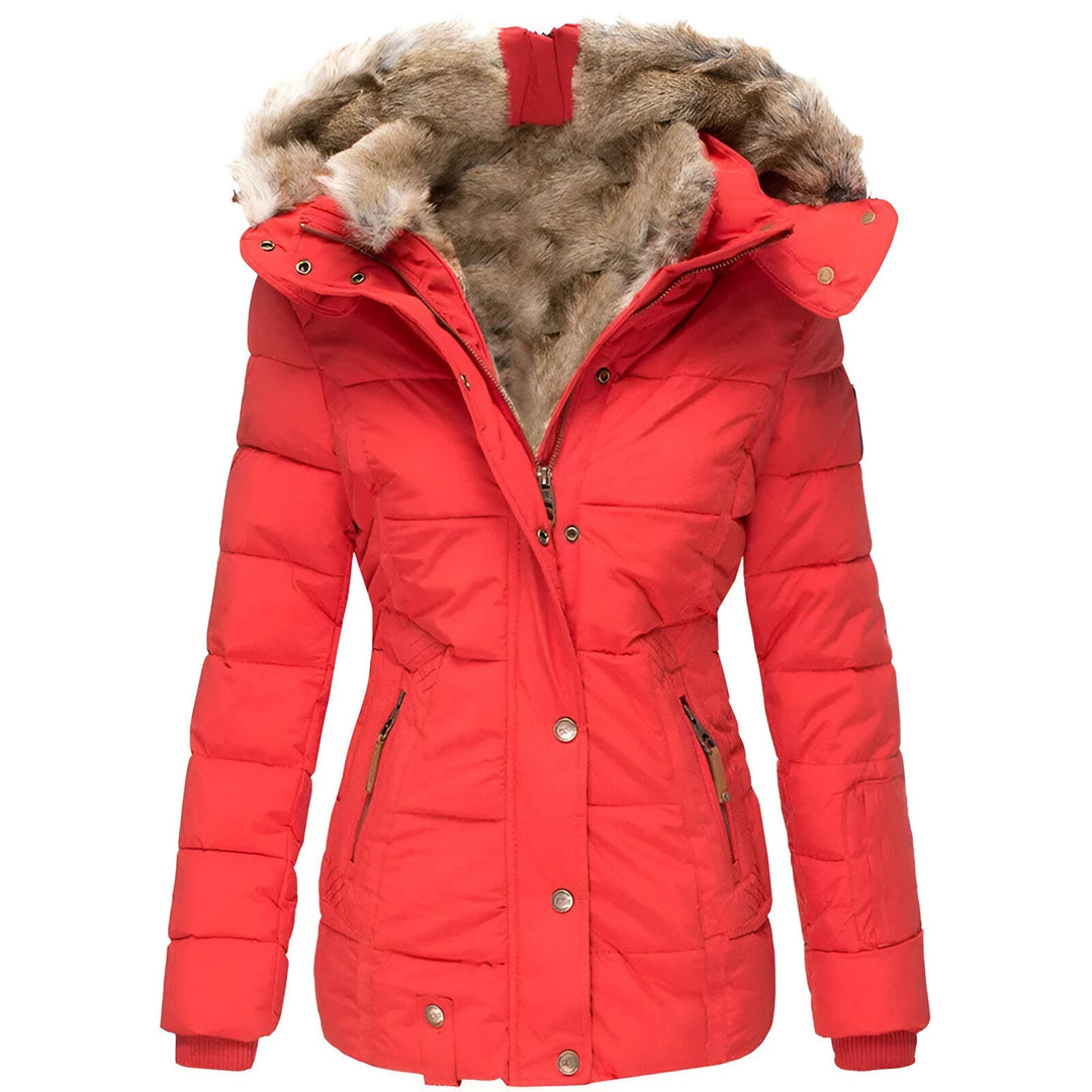 Women's Quilted Hooded Casual Jacket in Red