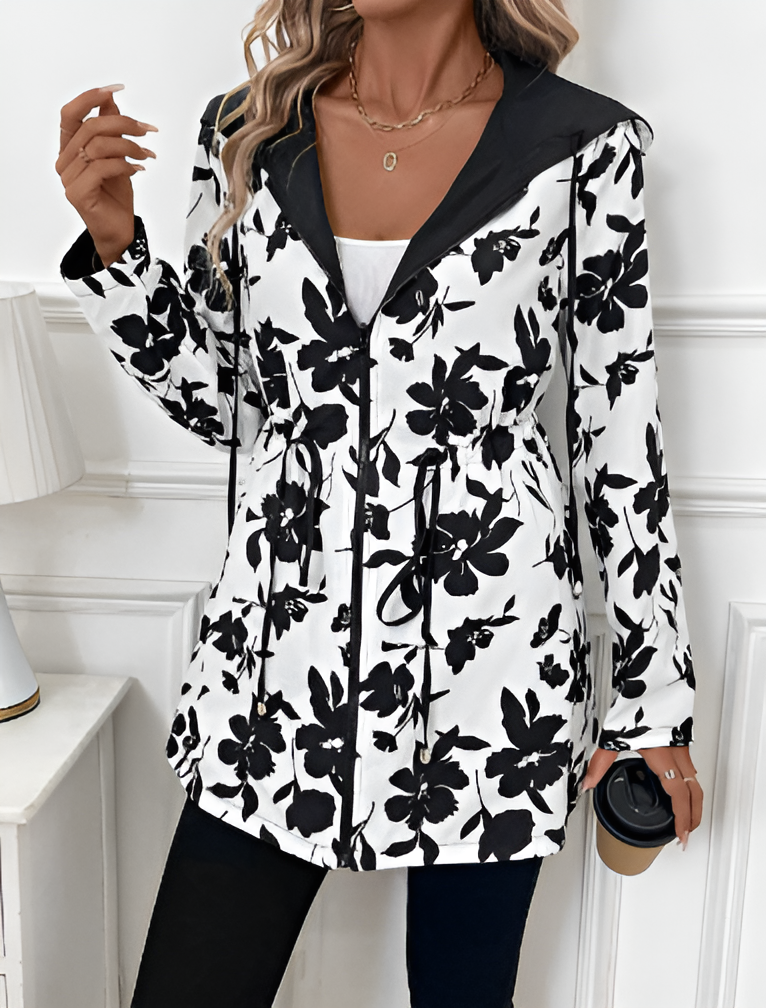 Women's Drawstring Hooded Casual Coat in White
