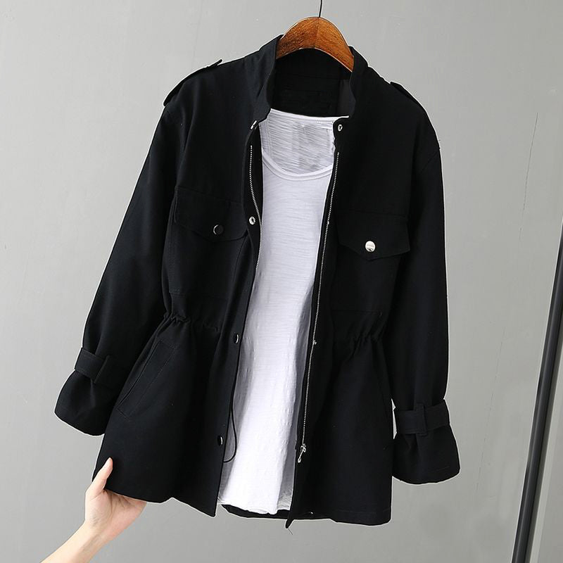Women's Drawstring Casual Jacket in Black