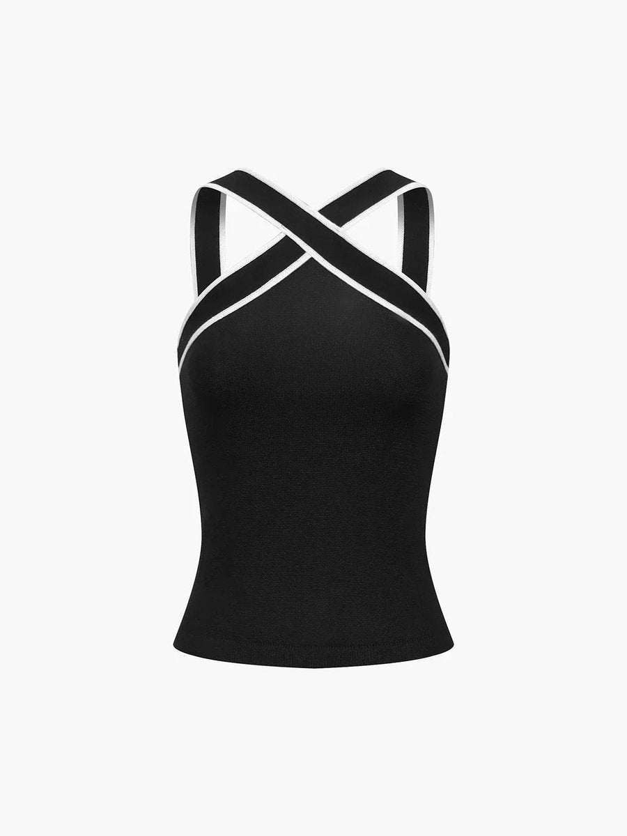 Crossover Halter-Neck Holiday Camisole in Black