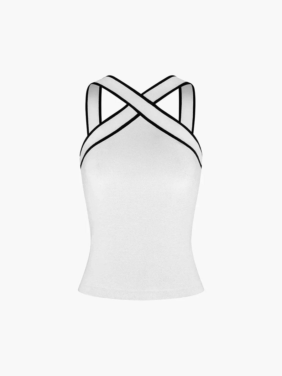 Crossover Halter-Neck Holiday Camisole in White