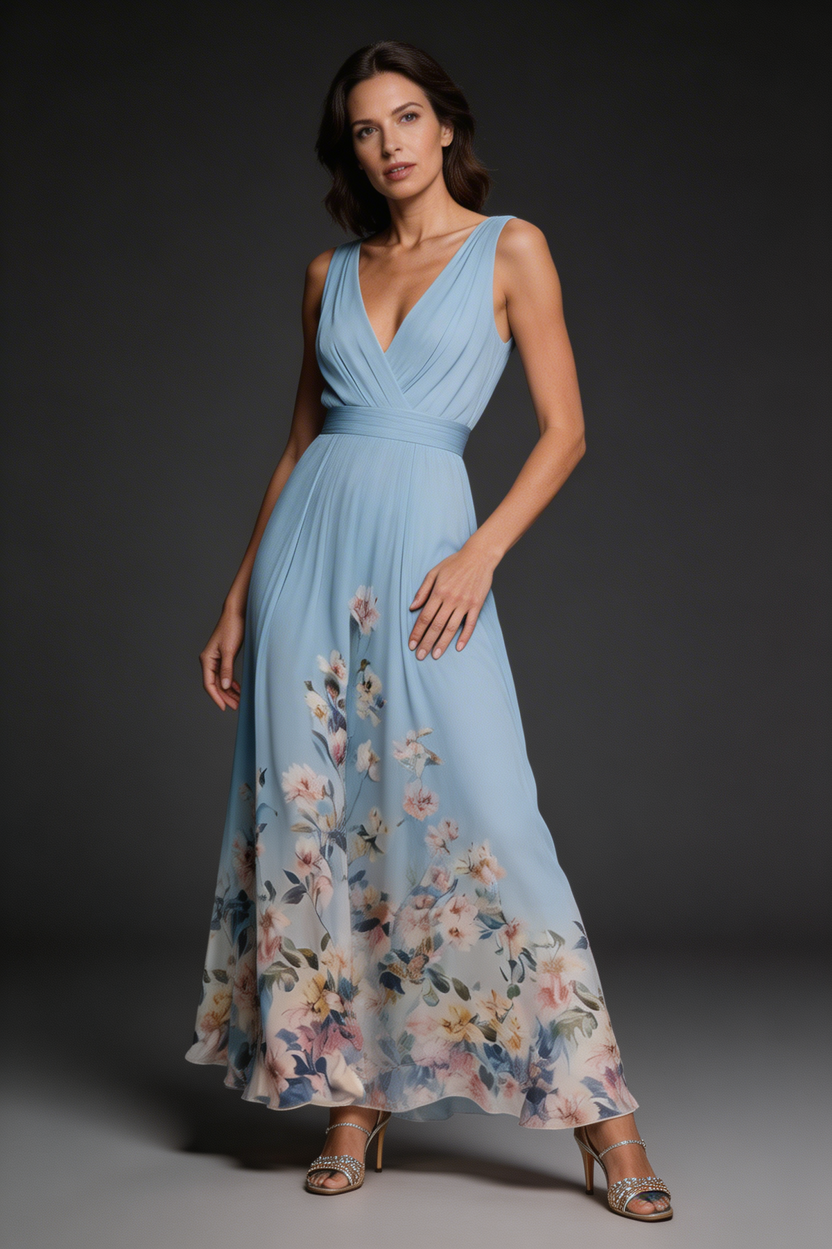 Pleated Wedding Guest Maxi Dress in Light Blue