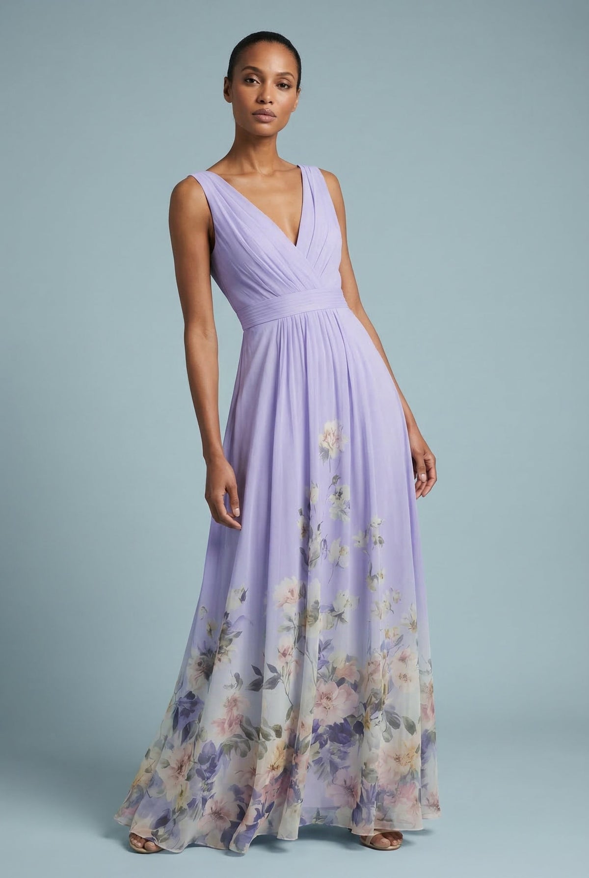 Pleated Wedding Guest Maxi Dress in Lilac
