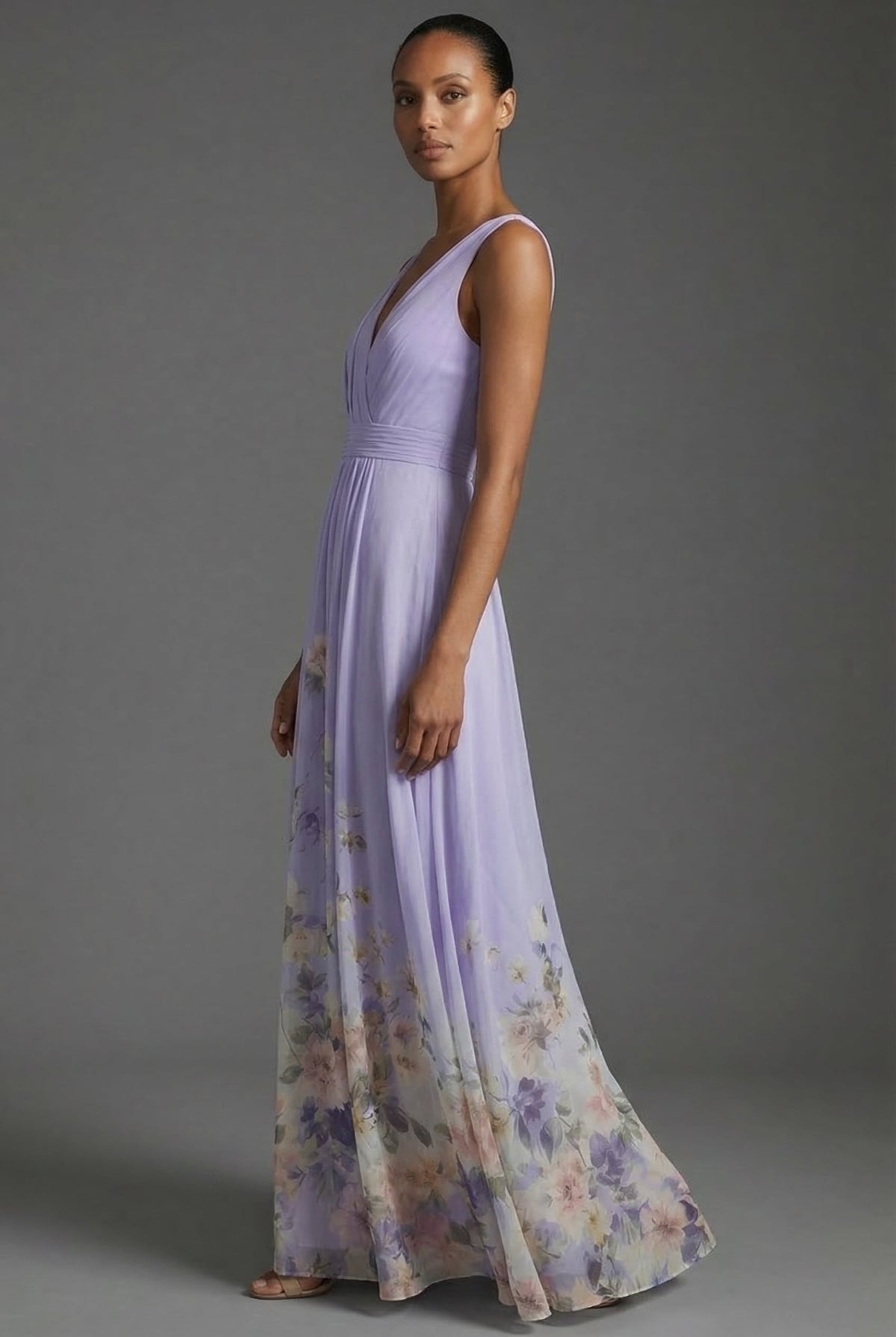 Pleated Wedding Guest Maxi Dress in Lilac