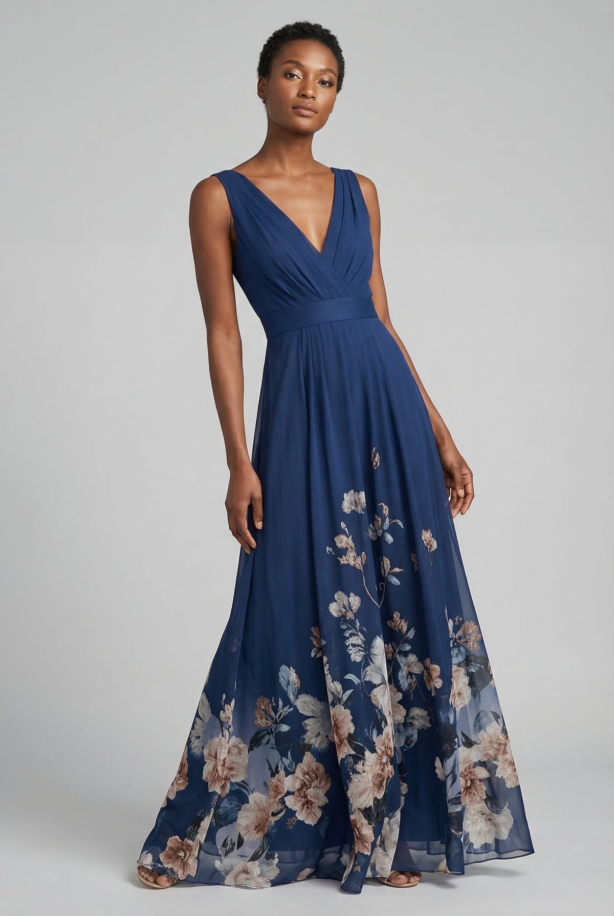 Pleated Wedding Guest Maxi Dress in Navy