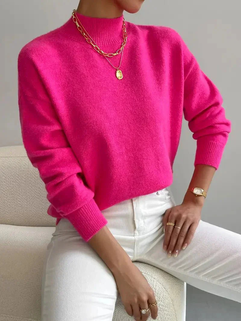 Women's Mock-Neck Casual Jumper in Fuchsia