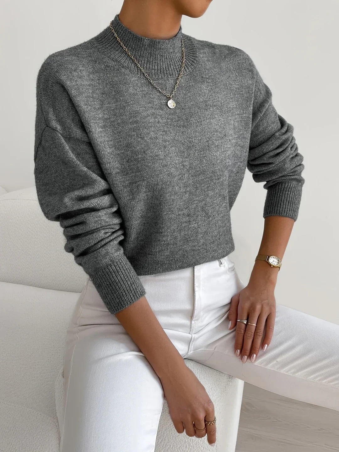 Women's Mock-Neck Casual Jumper in Grey