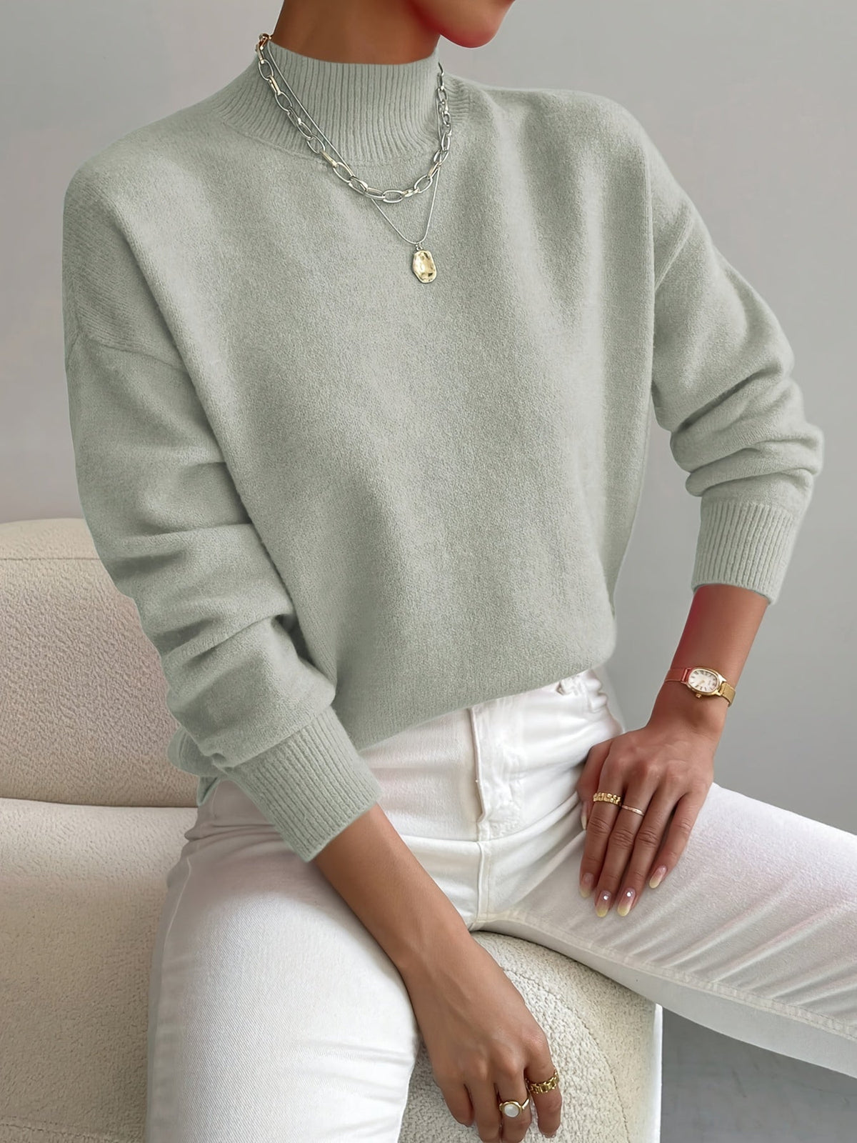 Women's Mock-Neck Casual Jumper in Sage