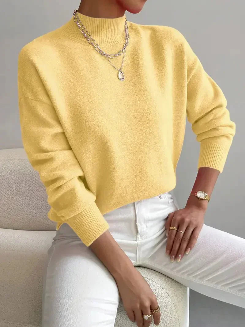 Women's Mock-Neck Casual Jumper in Yellow