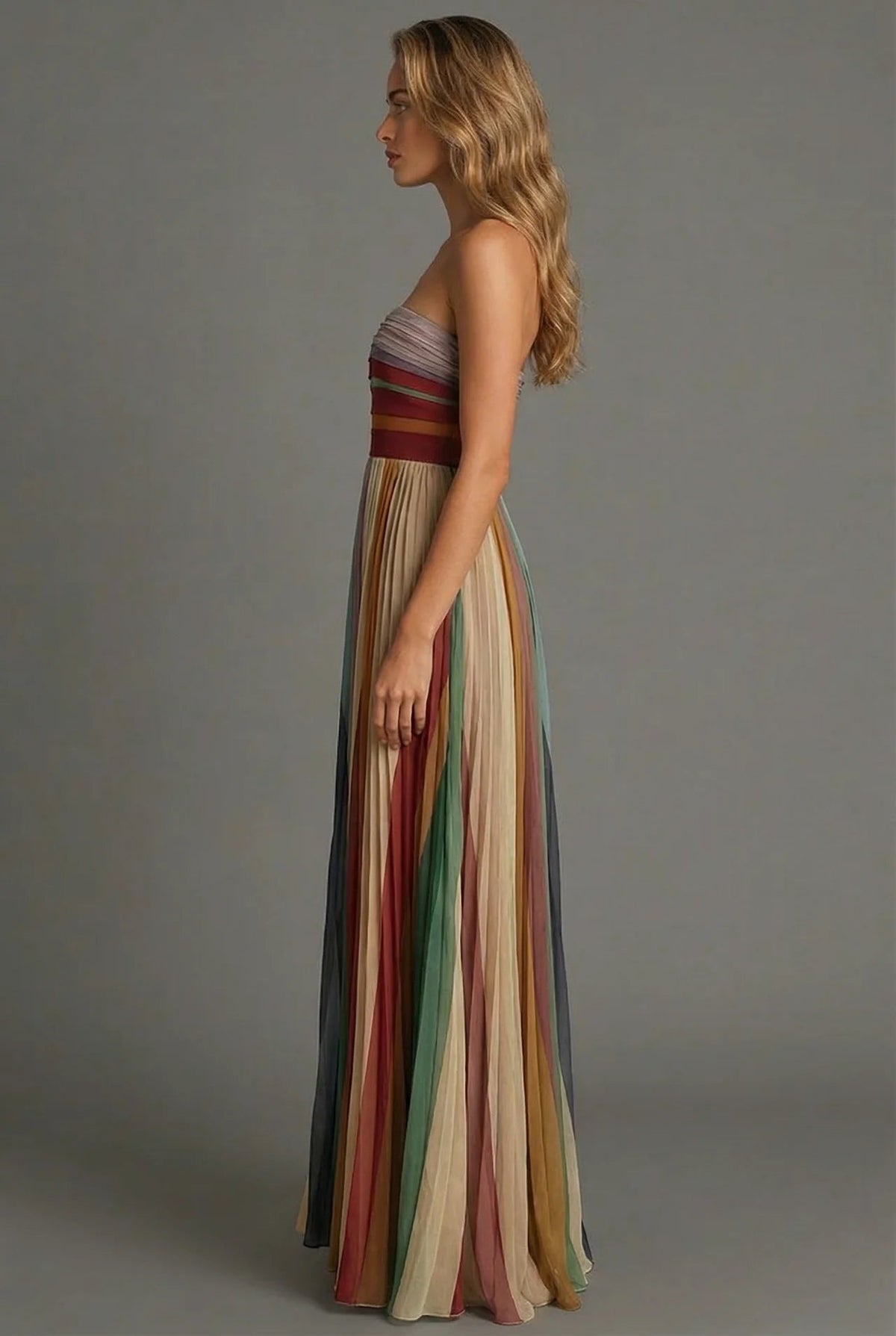 Strapless Evening Maxi Dress in Multicolour