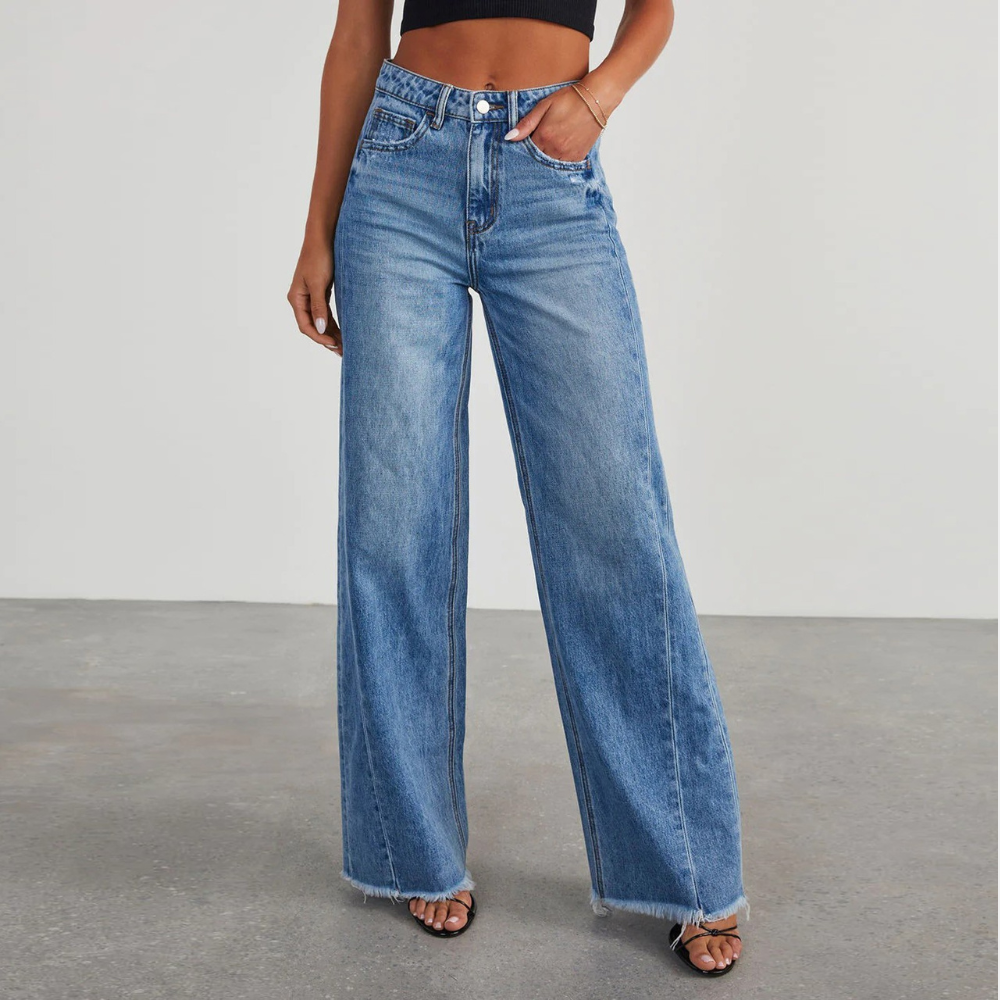 Women's Wide-Leg Casual Jeans in Blue