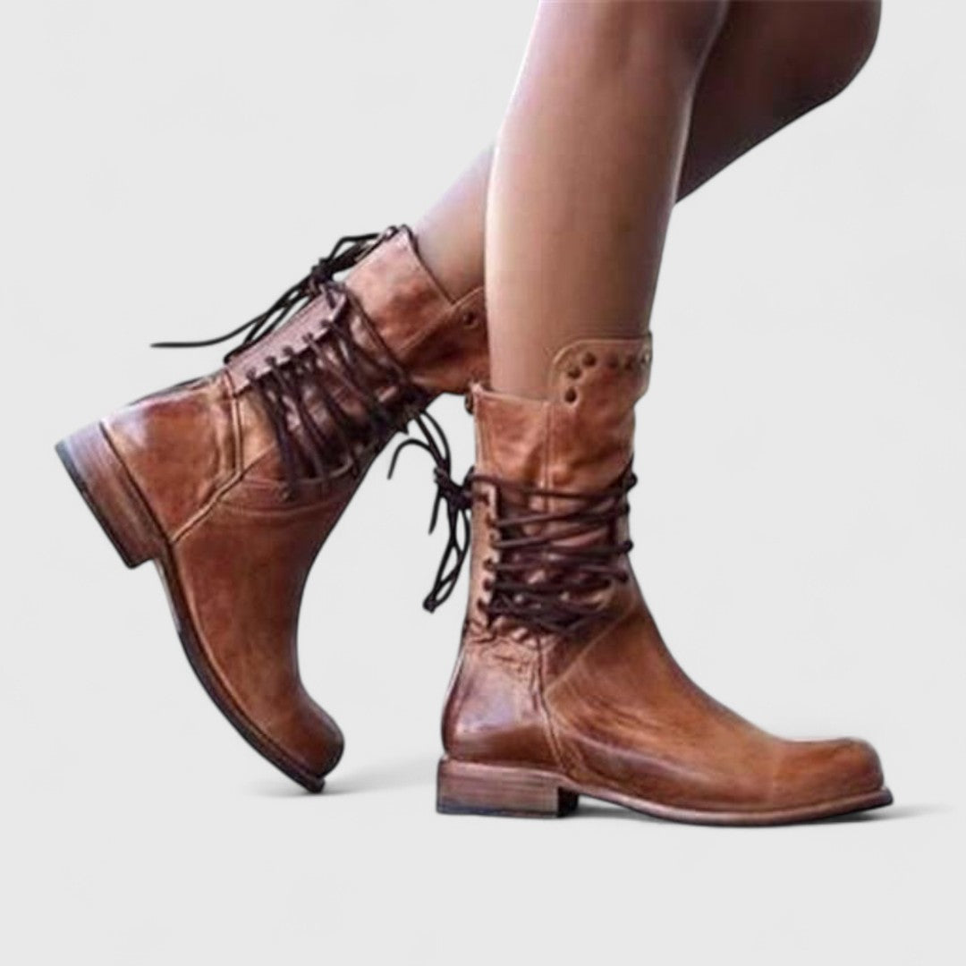 Women's Studded Lace-Up Casual Boots in Brown
