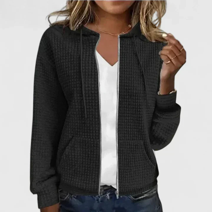 Women's Zip-Front Casual Hoodie in Black