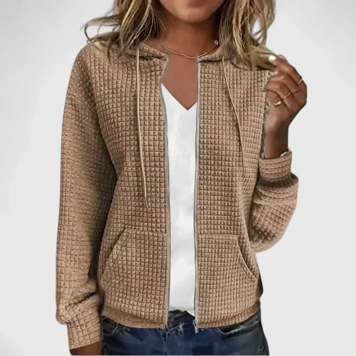 Women's Zip-Front Casual Hoodie in Camel