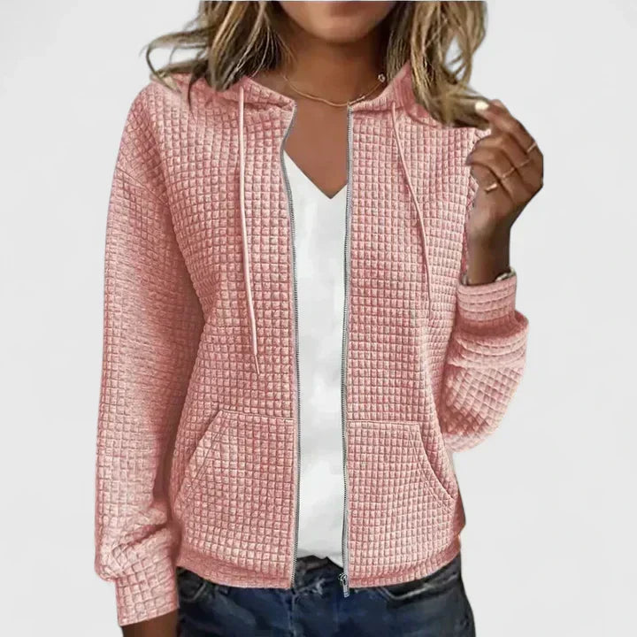 Women's Zip-Front Casual Hoodie in Dusty Rose