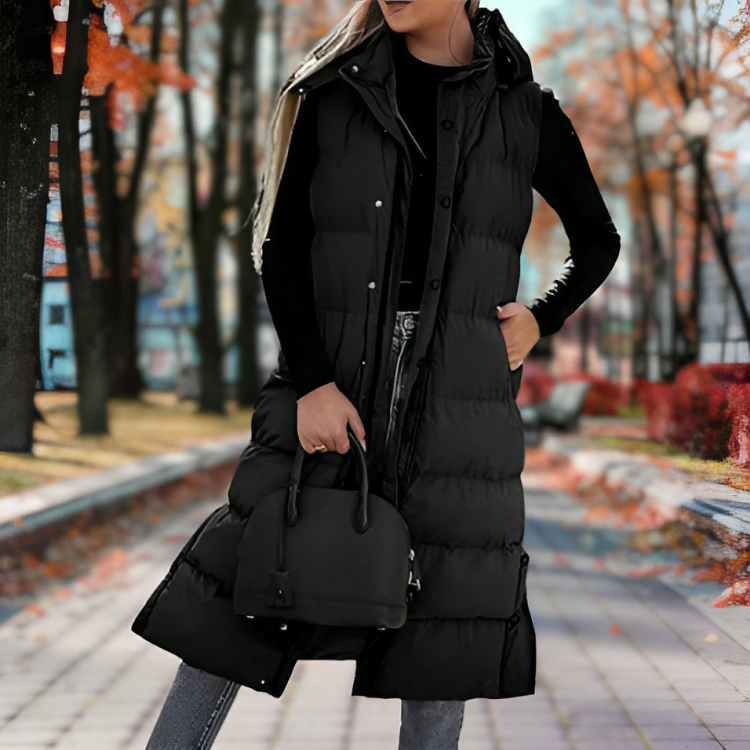 Women's Hooded Casual Gilet in Black