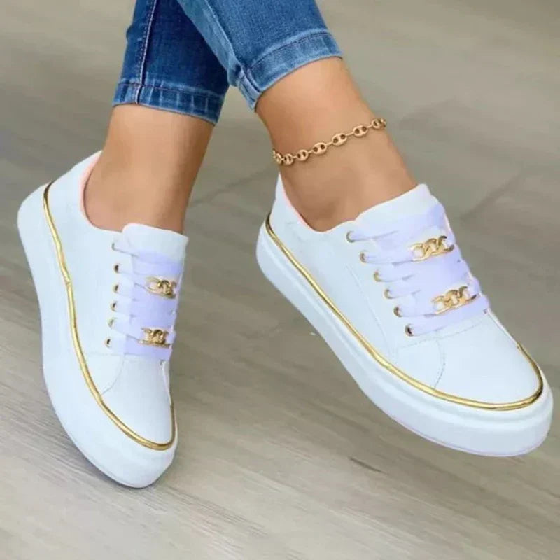 Women's Orthopaedic Chain-Lace Casual Trainers in White