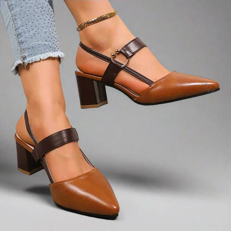 Pointed-Toe Slingback Casual Heels in Camel
