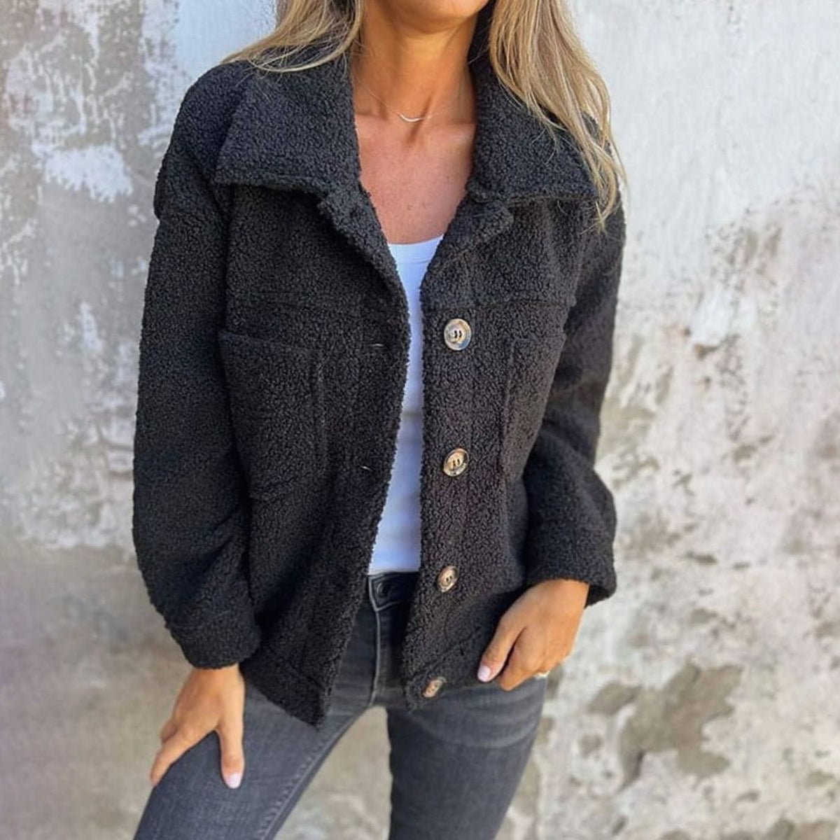 Women's Button-Front Casual Jacket in Black