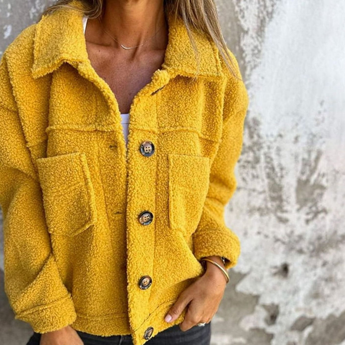 Women's Button-Front Casual Jacket in Mustard