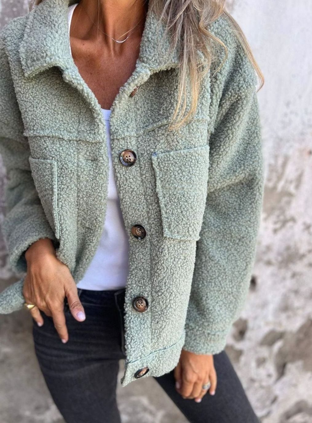 Women's Button-Front Casual Jacket in Sage