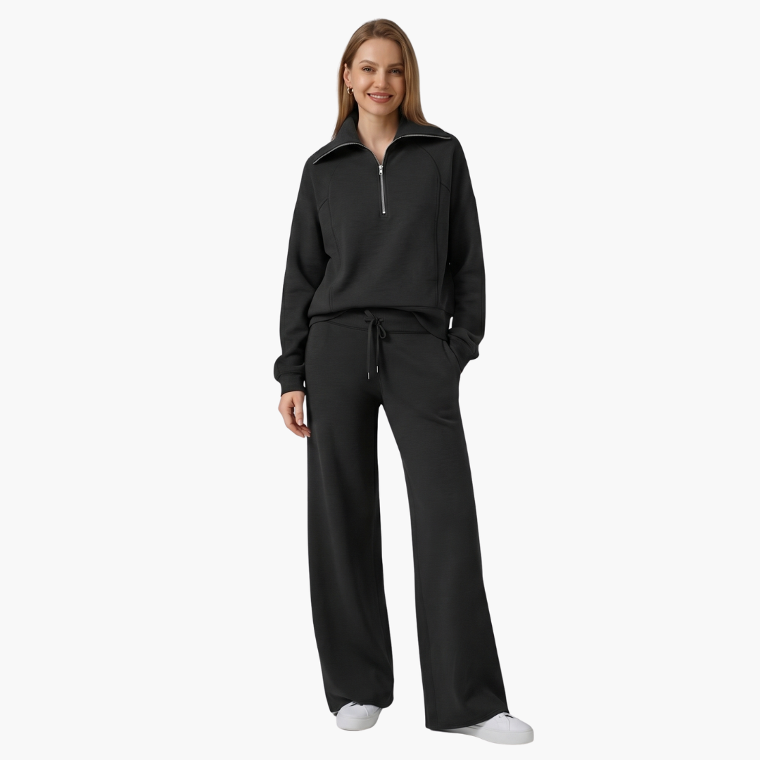 Women's Half-Zip Casual Lounge Set in Black