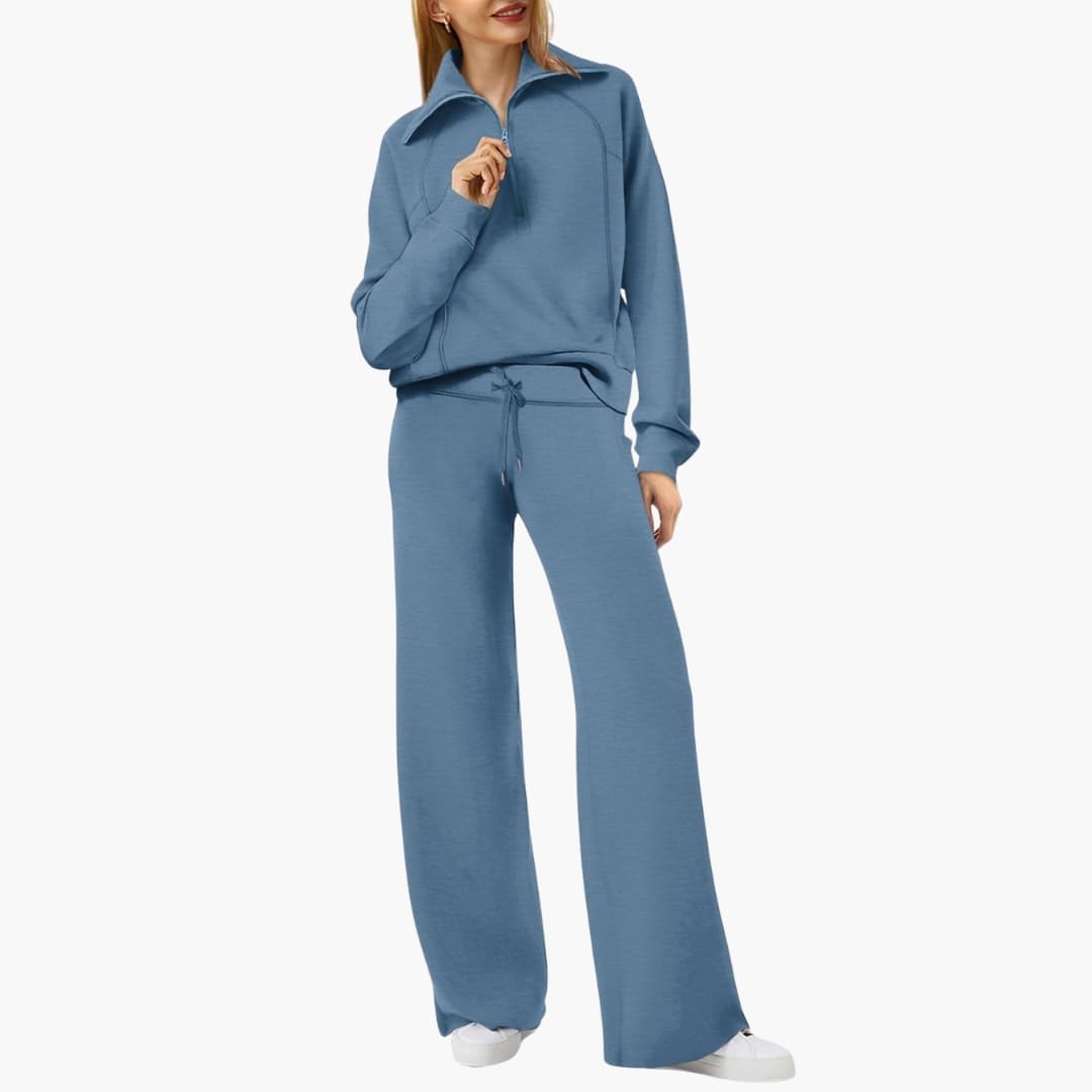 Women's Half-Zip Casual Lounge Set in Blue