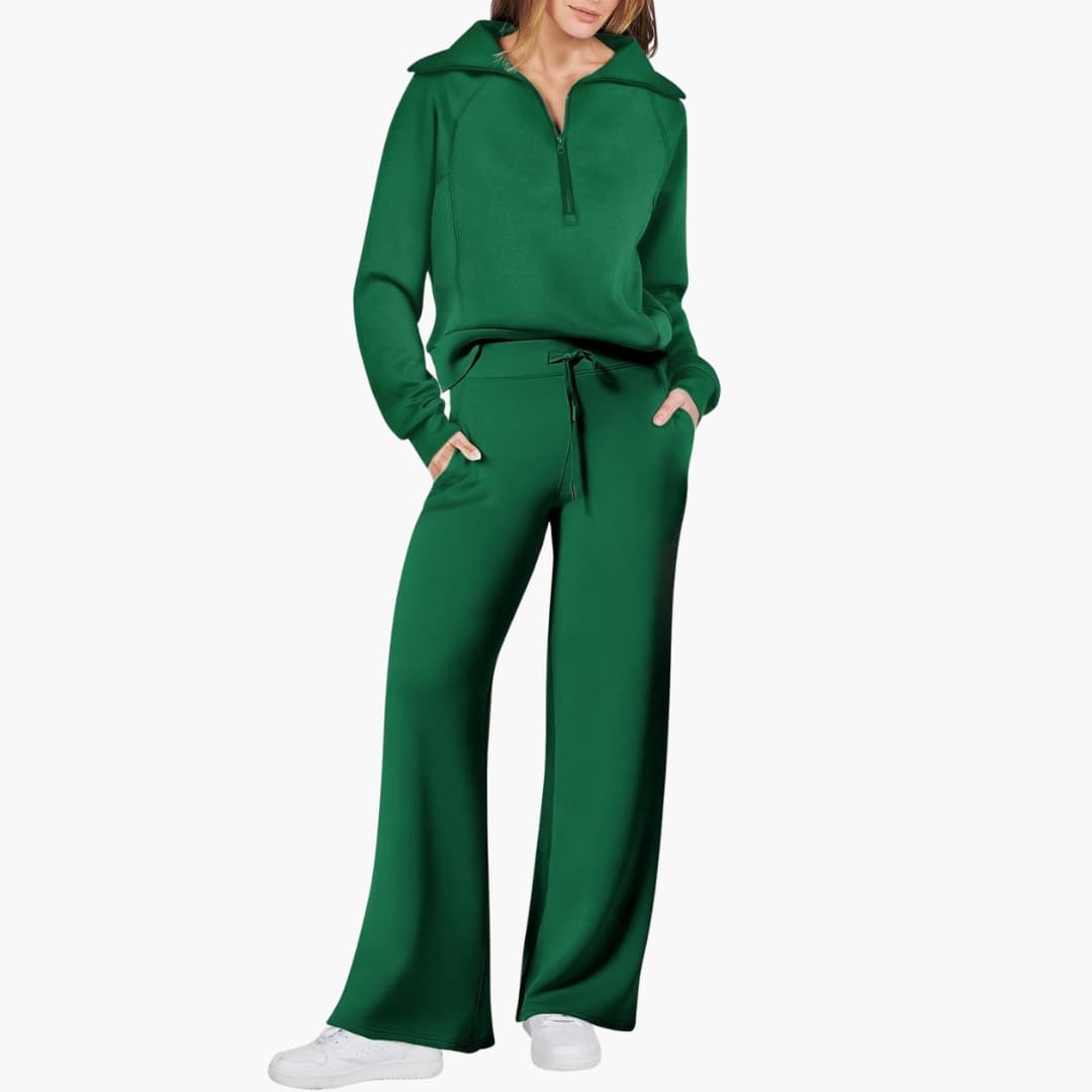 Women's Half-Zip Casual Lounge Set in Dark Green