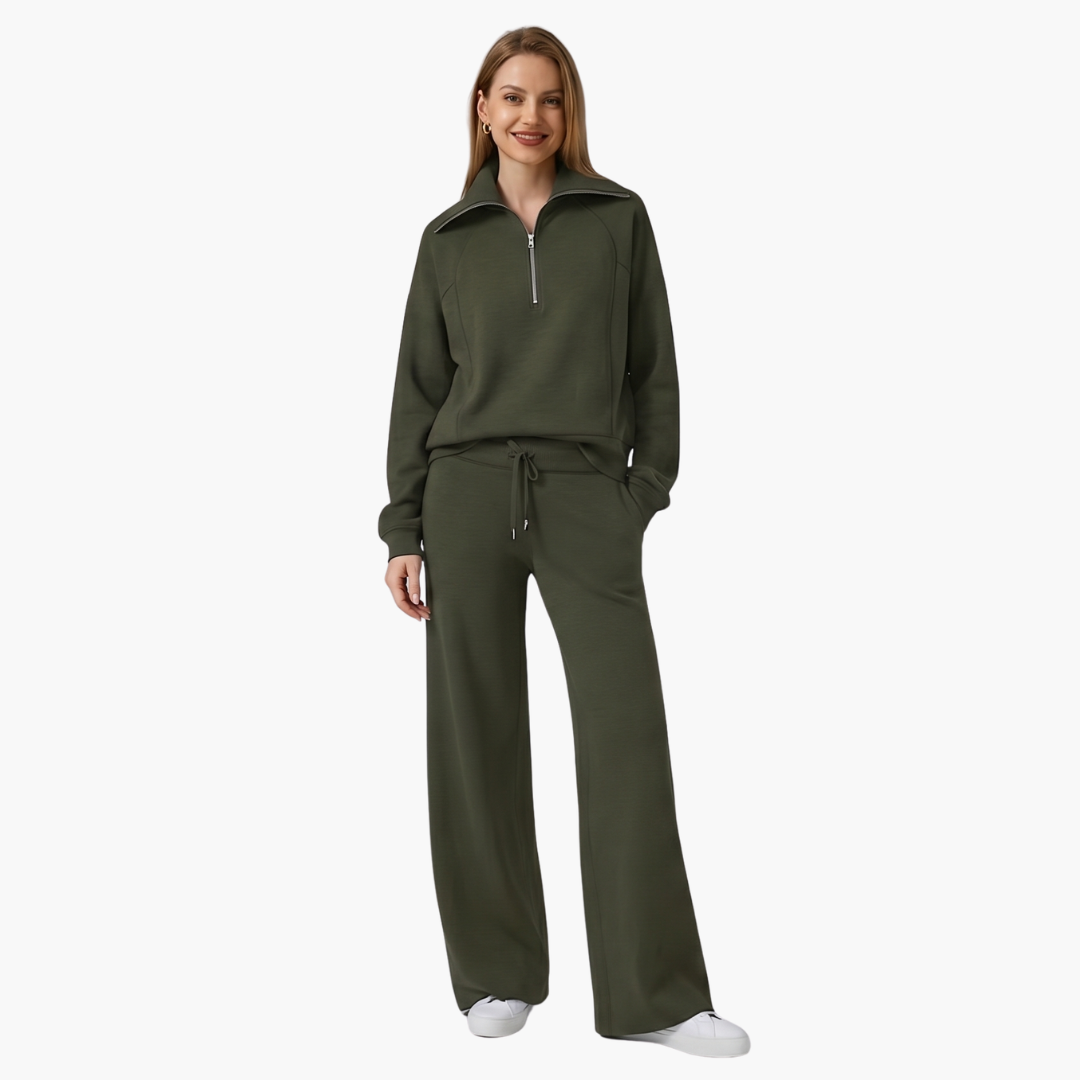 Women's Half-Zip Casual Lounge Set in Dark Olive