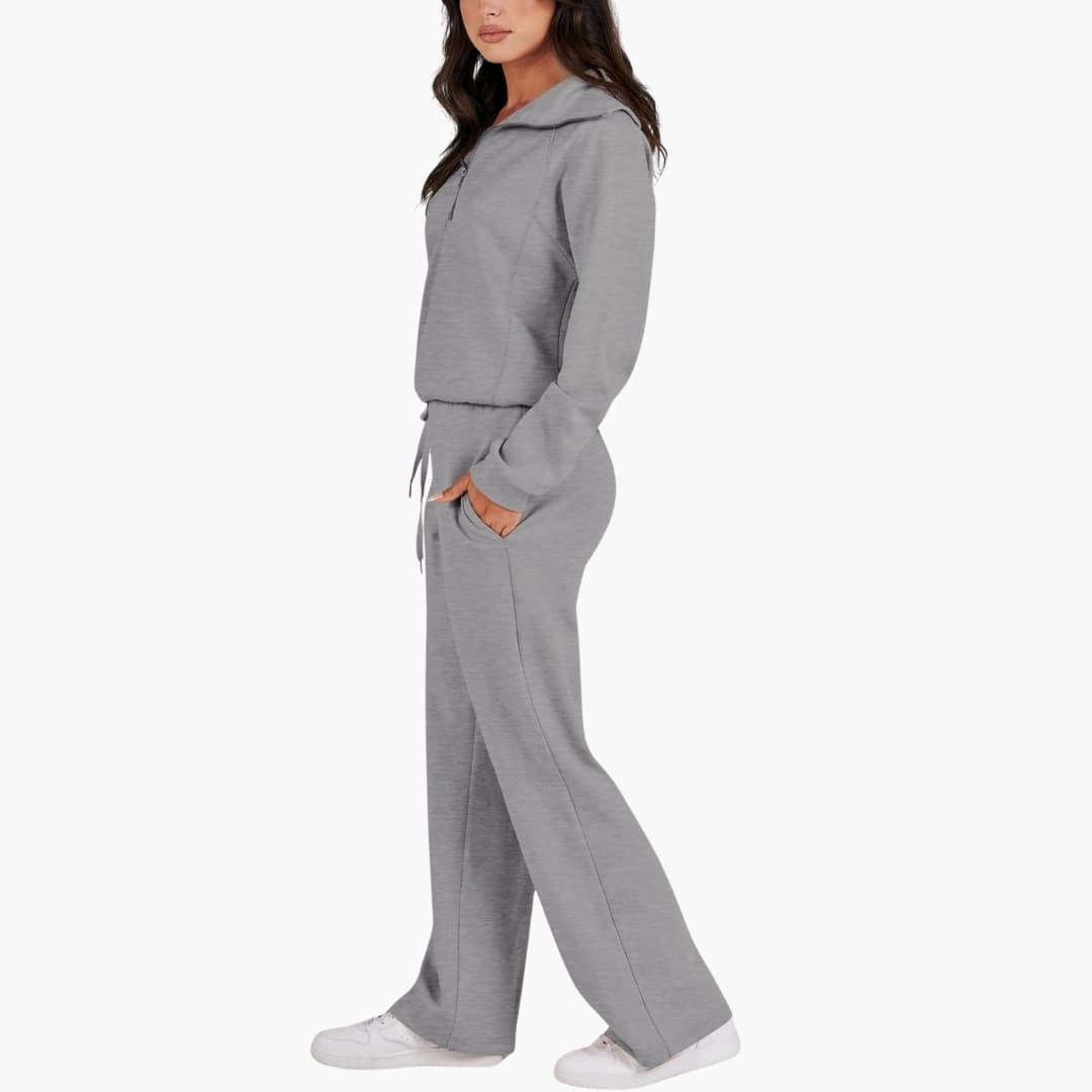 Women's Half-Zip Casual Lounge Set in Grey