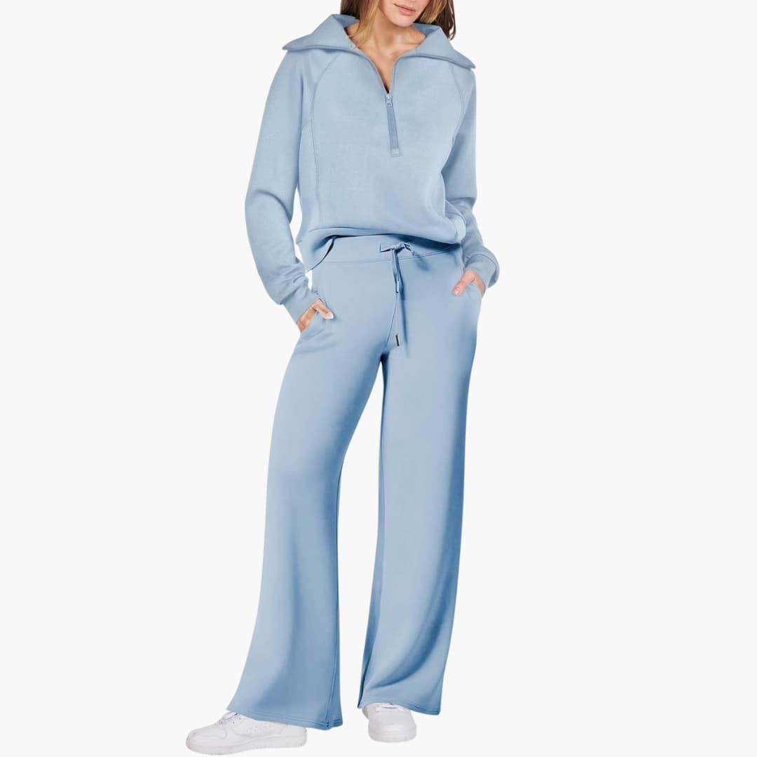 Women's Half-Zip Casual Lounge Set in Light Blue